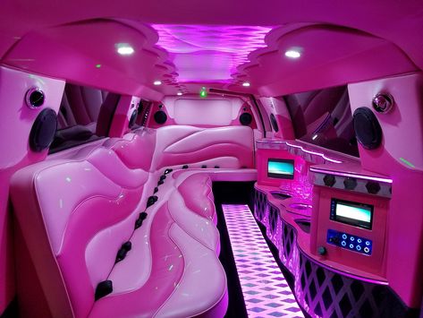 Limo Aesthetics, Limousine Aesthetic, Bratz House, Pink Limousine, Barbie Playhouse, Rv Aesthetic, Pink Limo, Limousine Interior, Carnival Birthday Theme