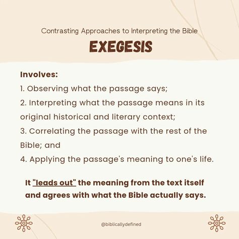 🛑❌ Stop using Bible verses out of context. The Bible is not a tool nor does it promises one's personal gain, success, wealth, health, or other earthly pursuits. Verses has its historical context. Scripture should be interpreted faithfully. . . . . . #biblicallydefined #exegesis #eisegesis #bibleinterpretation #biblicalinterpretation Bible Interpretation, Bible Study Guide, Out Of Context, Study Guides, One Life, Study Guide, Bible Journaling, The Bible, Bible Verse