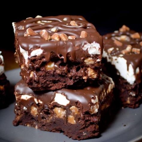 Brownie Bomb Bars - Life with Susan Brownie Bomb, Resep Brownies, Caramel Bits, Marshmallow Creme, No Bake Bars, Cookie Crust, Cookie Crumbs, Nutritious Snacks, Brownie Bar