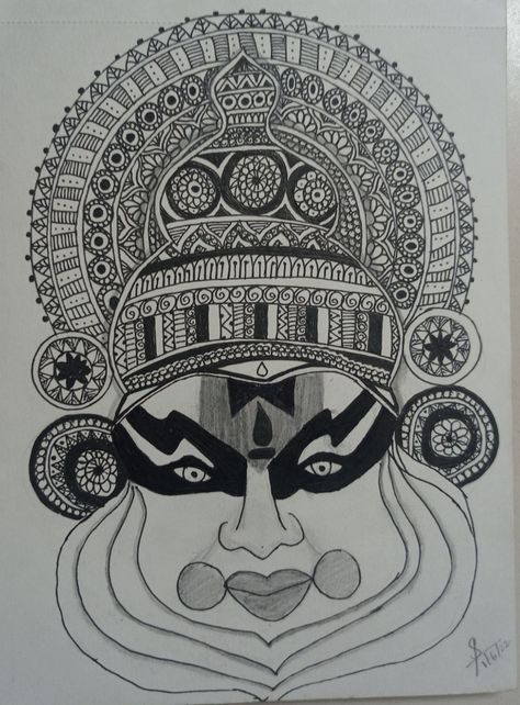 Kathakali Mandala Art, Mandala Art Therapy, Folk Art Painting, Art Therapy, Mandala Art, Folk Art, Art Painting, Pencil, Quick Saves