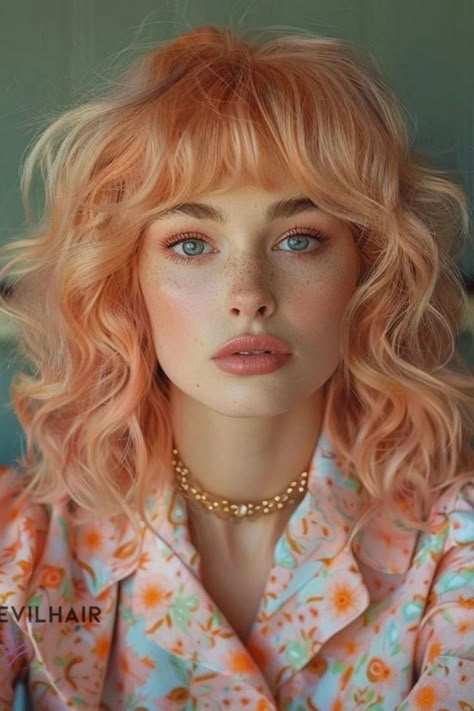 Peach Pastel Hair Peach Blonde Hair, Pastel Orange Hair, Peach Blonde, Pastel Hair Colors, Peach Hair Colors, Cheveux Oranges, Elegance Hair, Dyed Hair Pastel, Vivid Hair Color