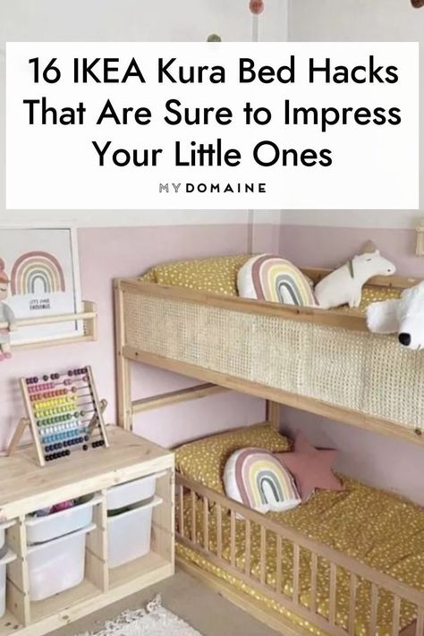 Ikea Kura Bed Crib Hack, Ikea Kura With Crib, Kura Bed Crib, Ikea Queen Bed Hack, Ikea Bed Loft Hack, Ikea Kura Bed Painted, Diy Ikea Kura Bed Plans, Kira Ikea Bed Hack, Ikea King Bed Hack