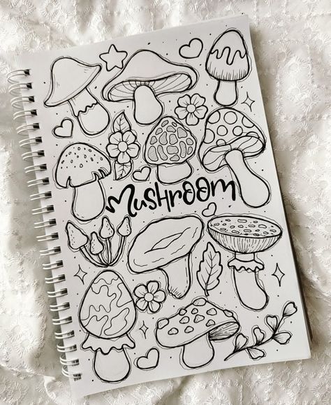 Nameplate Ideas, Mushroom Sketch, Relaxing Coloring Pages, Doddle Art, Whimsical Art Journal, Pokemon Sketch, Cute Easy Doodles, Doodle Ideas, Doodle Art Drawing