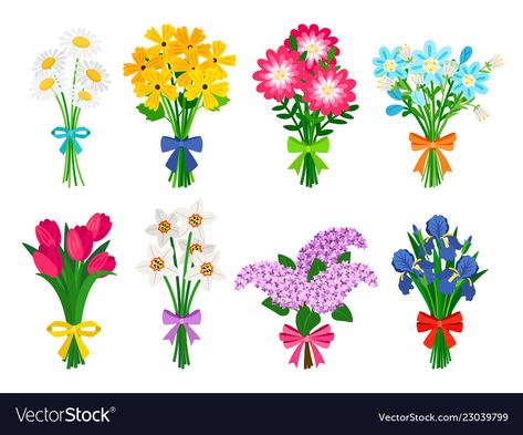 Fresh flowers bouquets summer bouquet set Vector Image Tulips And Daisies, Easy Flower Painting, Floral Logo Design, Desain Buklet, Flower Logo Design, Procreate Ipad Art, Floral Banners, Fresh Flower Bouquets, Elegant Bouquet