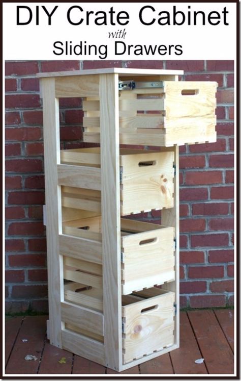 DIY Storage Ideas - DIY Crate Cabinet with Sliding Drawers  - Home Decor and Organizing Projects for The Bedroom, Bathroom, Living Room, Panty and Storage Projects - Tutorials and Step by Step Instructions  for Do It Yourself Organization http://diyjoy.com/diy-storage-ideas-organization Wood Projects For Beginners, Diy Drawers, Wood Plans, Wood Crates, Wood Working For Beginners, Wooden Crates, Woodworking Furniture, Easy Woodworking Projects, Projects Diy