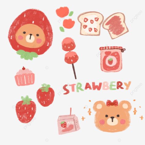 Cute Bear Stickers Printable, Cute Korean Drawings, Bear Cute Drawing, Cute Korean Stickers, Cute Bear Illustration, Strawberries Cheesecake, Candy Fruits, Bear Korean, Korean Bear