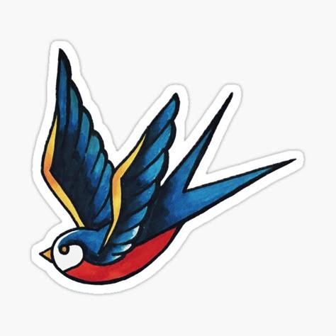 Sailor Jerry Stickers | Redbubble Traditional Swallow Tattoo, Traditional Tattoo Stickers, Cool Finger Tattoos, Swallow Bird Tattoos, Tatuagem Masculina Pequena, Vintage Tattoo Design, Sparrow Tattoo, Lion Head Tattoos, Clock Tattoo Design