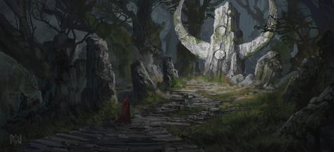 ArtStation - Forest Shrine, Huy Tran Viet Fantasy Shrine, Forest Shrine, Cinematography Composition, Shrines Art, Fantasy Background, Fantasy Forest, Scene Art, Fantasy Setting, Fantasy Places