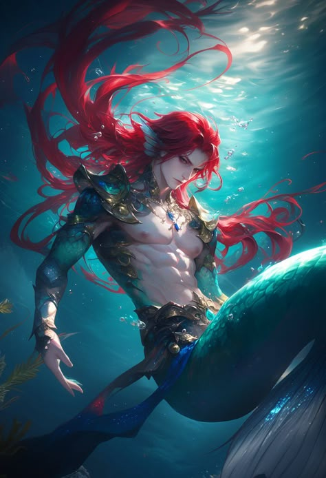 Mermaid Art Painting, Anime Merman, Mermaid Boy, Male Mermaid, Male Fairy, Creature Marine, Mermaid Man, Canvas Diy, Mermaids And Mermen