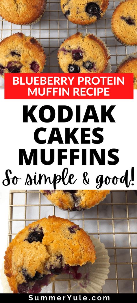 Learn to make high protein blueberry muffins without protein powder! These Kodiak Cakes muffins are packed with tons of blueberries and have a bright lemon flavor. You’ll love how easily you can sneak extra protein into work lunches, kid’s lunches, and post-workout snacks with these. Aside from having lower sugar and higher protein than a typical muffin, these blueberry protein muffins are only about 100 calories each! #healthyrecipes #protein #kodiakcakes #lowsugar #muffins #blueberries Kodiak Cakes Blueberry Protein Muffins, Kodiak Bluberry Muffins, We Kodiak Muffins, Blueberry Lemon Kodiak Muffins, Low Carb High Protein Blueberry Muffins, Low Calorie Kodiak Muffins, Kodiak Cakes Muffins With Protein Powder, Kodiak Cakes High Protein Muffins, Pancake Muffins Kodiak Cakes