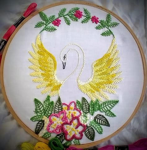 #embroidery #handembroidery #stitch #fashion #design Katha Embroidery Motif, Fly Embroidery Stitch, Sheaf Stitch Embroidery Design Motifs, Flying Stitch Embroidery Design, Feather Stitch Embroidery Motifs, Fly Stitch Design, Fly Stitch Embroidery Design, Fly Embroidery Design, Swan Embroidery Design