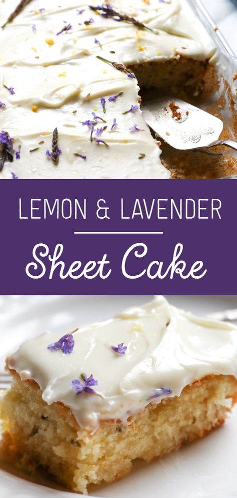 Picnic Cake Recipe, Lavender Sheet Cake, Lemon Lavender Cake, Lemon Sheet Cake, Lavender Food, Dreamy Meadow, Lavender Dessert, Picnic Cake, Lavender Cake