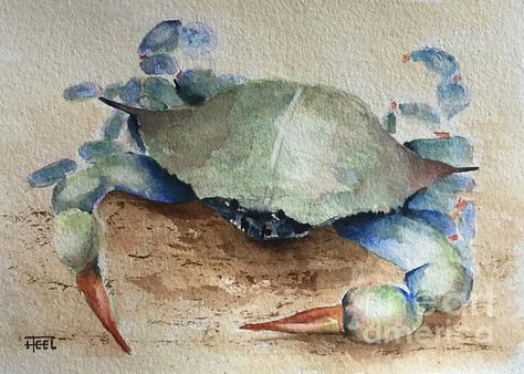 Blue Crab Watercolor, Blue Crabs Art, Crab Watercolor, Crab Painting, Sea Creatures Art, Blue Crabs, Crab Art, Beach House Wall Art, Crab Print