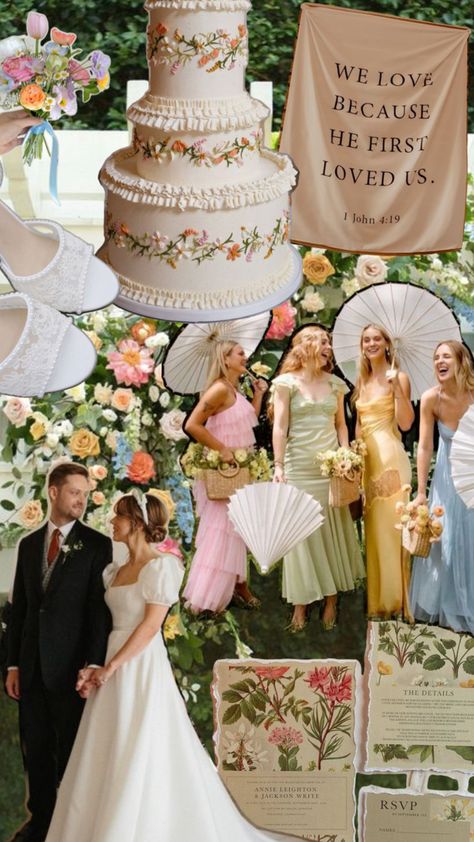 Retro Garden Wedding, Romcom Wedding, 60s Wedding Theme, 60s Wedding Aesthetic, Vintage Spring Wedding, 90s Wedding, Pastel Bridesmaid Dresses, Wedding Aesthetics, March Wedding