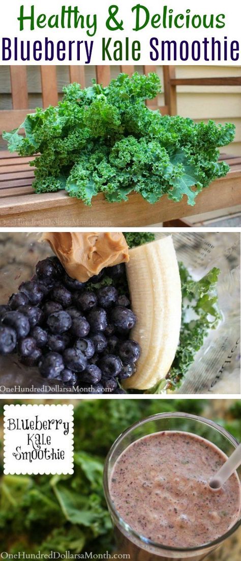 Blueberry Kale Smoothie, Smoothie Kale, Green Detox Smoothie, Kale Smoothie, Blueberries Smoothie, Mango Smoothie, Strawberry Smoothie, Green Smoothie Recipes, Breakfast Smoothies