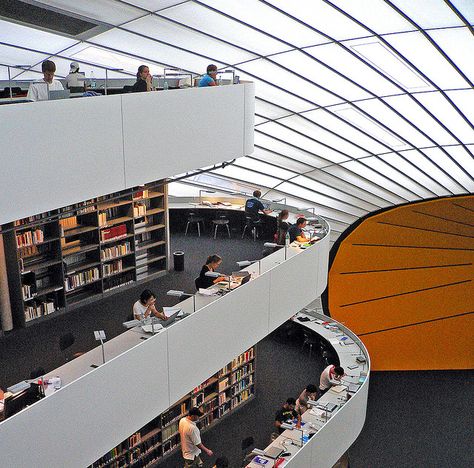 Library for the Faculty of Philology at the Free University Berlin, Germany  (Architect: Norman Foster) Models Architecture, University Hall, World Library, The Faculty, Beautiful Library, Library Architecture, College Library, Norman Foster, Modern Library