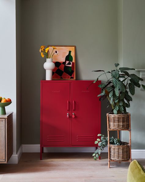 Top Paint Colors, Mustard Made, Contemporary Storage, Storage Locker, Trending Paint Colors, Interior House Colors, Metal Lockers, Kitchen Hallway, Poppy Red