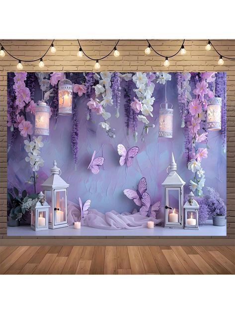 1pc,Purple Butterfly & Floral Wonderland Photography Backdrop - Versatile Polyester Background For Bridal Showers, Birthdays & Parties,Christmas Multicolor    Polyester     Event & Party Supplies, size features are:Bust: ,Length: ,Sleeve Length: Butterfly 1st Birthday, Decor With Ropes, Fairy Garden Birthday Party, Baby Shower Purple, Quinceanera Decorations, Purple Birthday, Butterfly Baby Shower, Garden Birthday, Floral Tapestry