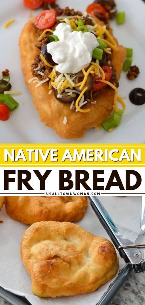 Want more family dinner ideas? Learn how to make Native American Fry Bread! 4 ingredients are all you need. Everyone will love this Indian fry bread that's light and tender with a crispy, crunchy exterior! You can even enjoy this non-yeast bread as an easy dessert recipe! Native American Fry Bread Recipe, Dinner Recipe For Family, Indian Fried Bread Recipe, Native American Fry Bread, Fry Bread Tacos, Indian Fry Bread, Indian Tacos, Fried Bread Recipe, Native American Food