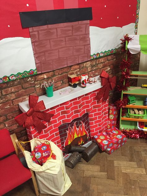 Inside santas workshop                                                                                                                                                                                 More Eyfs Christmas, Santa Grotto, Elf Workshop, Santas Grotto, Christmas Cubicle, Christmas Grotto, Santa Workshop, Christmas Preschool, Christmas Centers