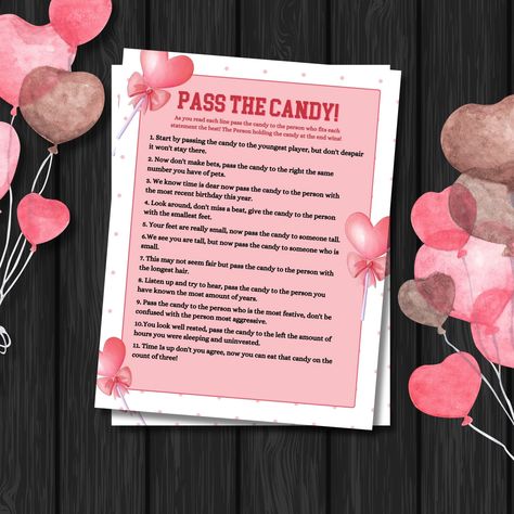 Pass The Candy Game, Valentines Day Activity, Printable Party Games, Valentine Party Game, Valentine's Party, Valentines Games, Candy Games, Friends Valentines, Valentines Day Activities