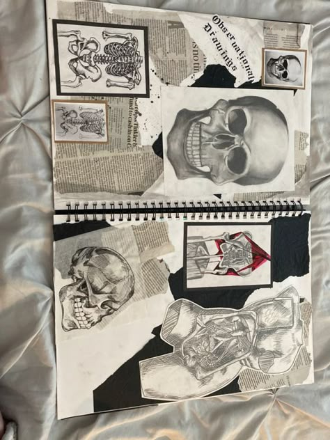 Art And Design Sketchbook Ideas, A Level Art Book Presentation, Sketch Book Covers Aesthetic, Art Sketchbook Presentation, Experimental Drawing Sketchbook Pages, Anatomy Gcse Art Page, Watercolour Sketchbook Pages, A Level Art Coursework, Skull Gcse Art Page