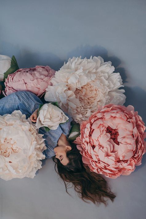 Big Paper Flowers, Diy Newborn Photography, Diy Photography Props, Photo Props Diy, Paper Peonies, Infant Photography Props, Girl Sleeping, Fell Asleep, Pastel Paper