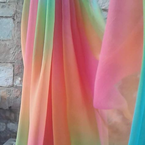 Multi shaded chiffon saree Shaded Chiffon Sarees, Multi Colour Saree, Plain Chiffon Saree, Bandhani Suit, Ombre Saree, Aladdin Film, Net Sarees, Saree Color Combinations, Saree Jacket Designs