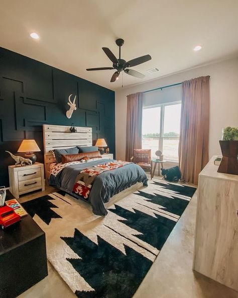 Your favorite bedroom Cowgirl Room Ideas Modern, Punchy Cowgirl Bedroom, Cowgirl Room Ideas Rustic, Western Boys Room, Ranch Style Bedroom, Cowgirl Room Barn Bed, Modern Western Bedroom, Aztec Bedroom, Aztec Home Decor