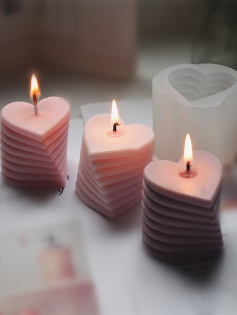 1pc Heart Design Silicone Candle Mold Pillar Candle Molds, Shaped Candles, Heart Shaped Candles, Soya Mumu, Formy Silikonowe, Candle Making Molds, Aromatic Candles, Heart Candle, Silicone Candle Molds