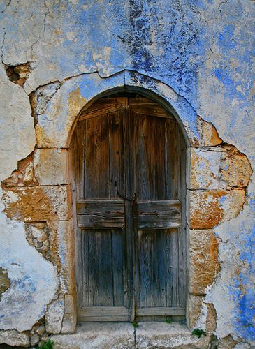 A photo of an old door to the hous in Crete village (Greece) - how do you recreate this paintjob? When One Door Closes, Cool Doors, Rustic Doors, Old Windows, Old Door, Old Doors, Unique Doors, Beautiful Doors, Old Building