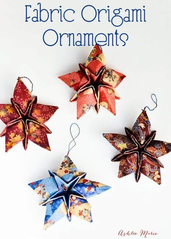 Helpful Crafts, Origami Christmas Star, Christmas Star Ornaments, Origami Christmas Ornament, Origami Ornaments, Tutorial Origami, Fabric Origami, Star Ornaments, Folded Fabric Ornaments