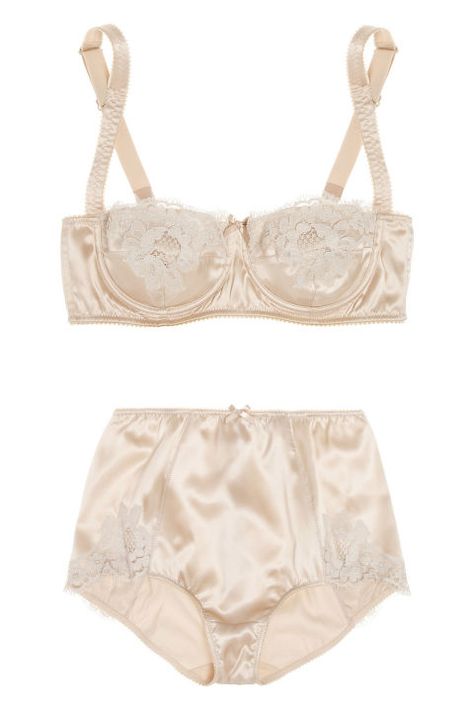 Dolce & Gabbana Lace-Trimmed Stretch-Silk Satin Balconette Bra, $174; theoutnet.com Dolce & Gabbana High-Rise Lace-Trimmed Stretch-Silk Satin Briefs, $122; theoutnet.com Quoi Porter, Lingerie Inspiration, Best Lingerie, Balconette Bra, Wedding Lingerie, Designer Lingerie, Bridal Lingerie, Vintage Lingerie, Historical Clothing