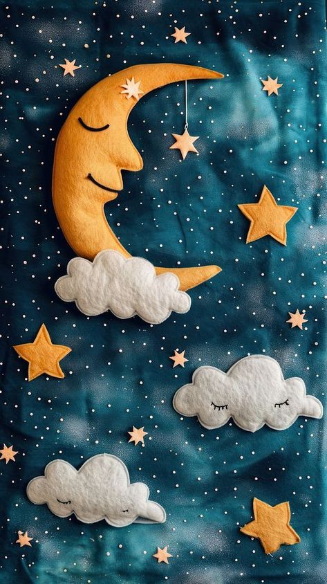 Wallpaper of felt moon sky textile art tranquility. | premium image by rawpixel.com / nattha Moon And Stars Art, Felt Moon, Applique Art, Felt Animal, Wallpaper Dark, Cute Wallpaper, Felt Applique, More Wallpaper, Applique Quilts