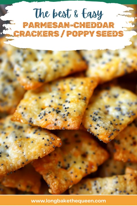 Indulge in homemade Parmesan-Cheddar Crackers, a perfect blend of rich Parmesan, tangy cheddar, and crunchy poppy seeds. These crackers are not just a treat to your taste buds but also a feast for the eyes, making them the ultimate snack for any gathering. Easy to make and even easier to love, they're sure to become a staple in your recipe collection. Ready to elevate your snack game? Dive into the recipe and start baking these gourmet crackers today. Don't forget to save and share! Asiago Black Pepper Crackers, Olive Oil Crackers Recipe, Southern Cheese Crackers Recipe, Crunchmaster Crackers Recipes, Easy Homemade Cracker Recipe, Baked Crackers Recipe, How To Make Crackers With Paper, Veggie Crackers Homemade, Baked Saltine Cracker Recipes