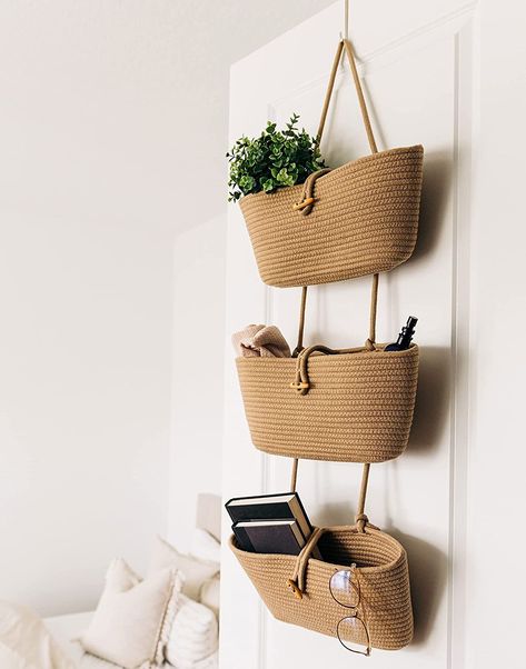 18 Over-the-door Organizer Ideas That Add Extra Storage to Your Home Wicker Hanging Basket, Organising Ideas, Wall Basket Storage, Hanging File Organizer, Fold Down Table, Nursery Closet Organization, Hanging Fruit Baskets, Over The Door Organizer, Door Organizer