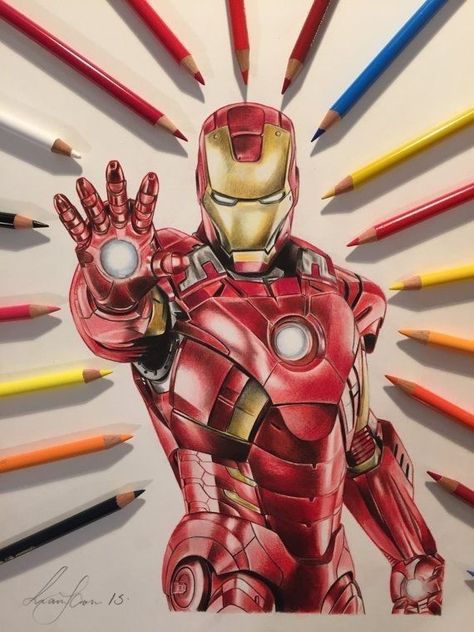 Iron Man Drawing Easy, Iron Man Drawing, Marvel Art Drawings, Marvel Paintings, Avengers Drawings, Avengers Coloring, Marvel Coloring, Prismacolor Art, Iron Man Art