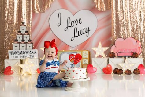 I Love Lucy Birthday, I Love Lucy Cake, I Love Lucy Vitameatavegamin, Lucy Birthday, First Birthday Cake Smash, Cake Smash Photography, First Birthday Cake, Birthday Cake Smash, Love Lucy