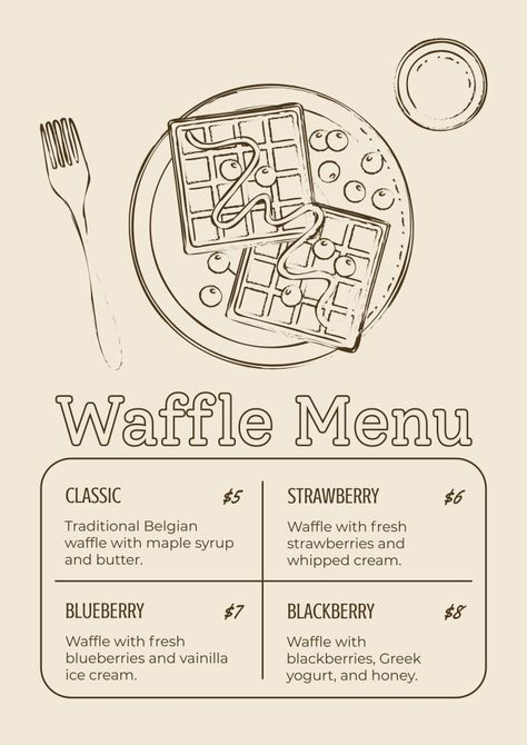 Vintage Hand-drawn Blackboard Style Waffle Menu Pancake Menu Design, Waffle Menu Design, Waffle Illustration, Cute Iphone Wallpaper Tumblr, Cafe Posters, Zine Design, Food Logo, Belgian Waffles, Food Stall