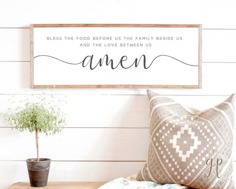 Amen Sign Bless the Food Sign Christian Wall Decor Kitchen Amen Wall Art Decor Dining Room Wall Art Modern Home Decor Sign - Etsy Blessed Wall Decor, Bless The Food Before Us Sign Wall Decor, What To Put On Kitchen Walls, Large Dining Room Wall Decor Ideas, Dining Wall Decor Ideas, Dining Area Wall Decor Ideas, Wall Art Decor Dining Room, Gather Sign Dining Room, Christian Kitchen Decor