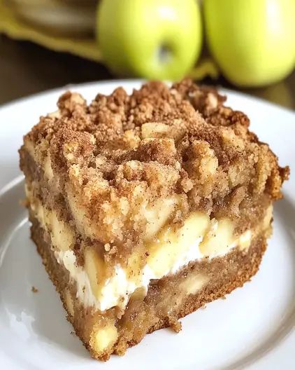 Apple Coffee Cake With Cream Cheese Filling Apple Coffee Cake With Cream Cheese, Cream Filled Coffee Cake, Cream Cheese Apple Cake, Apple Cream Cheese Dessert, Apple Coffee Cake Recipes, Coffee Cake With Cream Cheese, Cream Cheese Filling Recipe, Cake With Cream Cheese Filling, Apple Coffee Cake