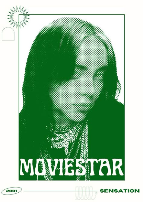 Billie Eilish Poster Green, Half Tone Poster, Billie Poster, Dorm Room Prints, Billie Eilish Edits, Summer Posters, Ios 16 Ideas, Canva Design Ideas, Half Tone