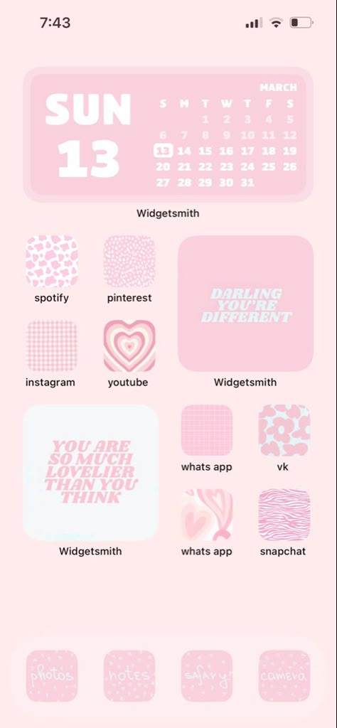 Pink Iphone 13 Aesthetic Wallpaper, Pink Phone Screen Aesthetic, Pink Home Screen Layout Iphone, Ios Home Screen Layout Pink, Ios Pink Aesthetic, Home Screen Layout Iphone Aesthetic Pink, Ios 16 Aesthetic Homescreen Pink, Widget Smith Ideas Pink, Cute Widgetsmith Ideas Pink