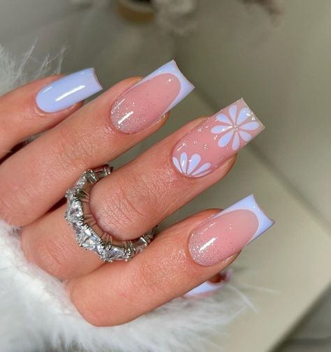 Summer Nails 2024, Light Blue Nails, French Tip Nail Designs, Fancy Nails Designs, Girly Acrylic Nails, Her Nails, Short Acrylic Nails Designs, Nails 2024, Pink Acrylic Nails