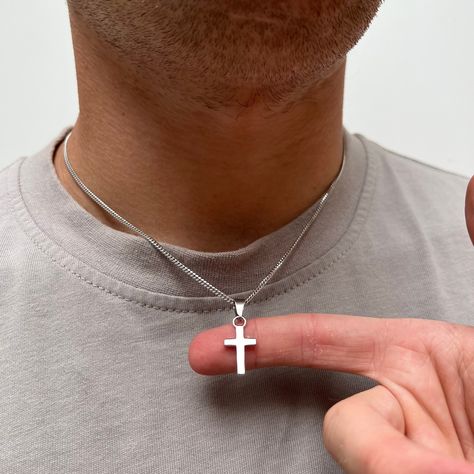 Male Jewellery, Cross Necklace Men, White Gold Cross Pendant, Chain With Pendant, Etsy Jewellery, Mens Chain, Luxury Jewelry Box, Pendant Minimalist, Silver Cross Necklace