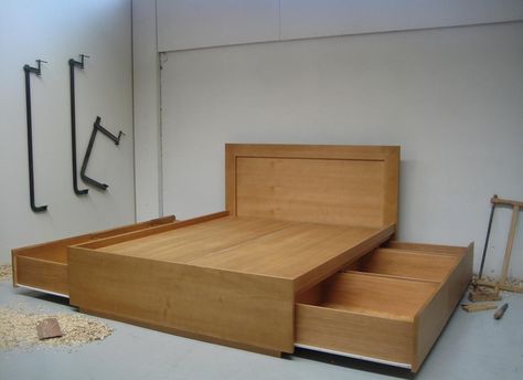 Master Bed Room Decor, King Bedroom Furniture, Bed Designs With Storage, Wood Bed Design, Wooden Bed Frame, Bed Platform, Bed Frame Design, Wooden Bed Design, Bedroom Cupboard Designs