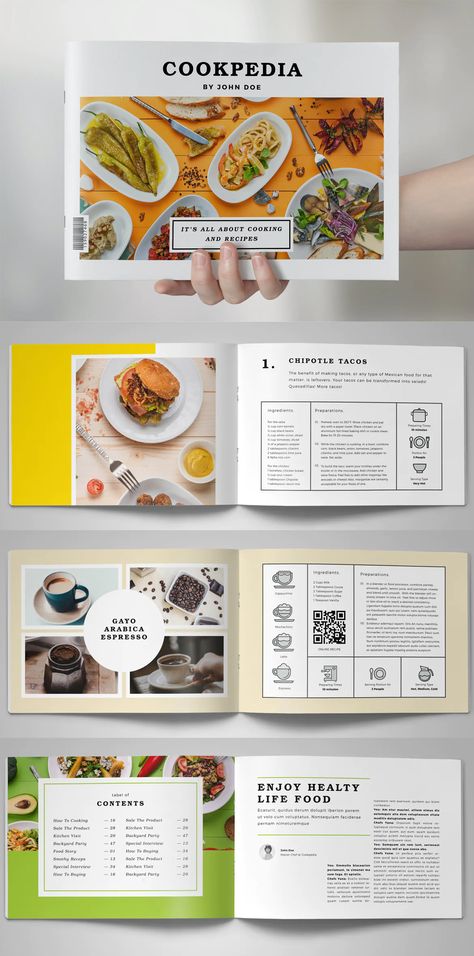 Food Landscape Brochure Template INDD - A4 and US Letter size Food Brochure Design Creative, Food Catalogue Design, Food Brochure Design, Food Catalogue, Cookbook Layout, Food Magazine Layout, Food Brochure, Food Landscape, Food Catalog