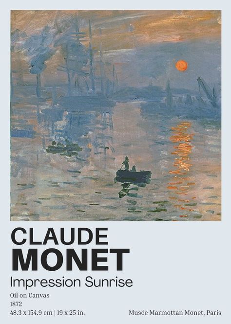 Light blue art poster print pantone paint card poster cute print for bedroom artsy print Impression Sunrise, Impressionism Monet, Famous Art Pieces, Famous Artists Paintings, Claude Monet Paintings, Sunrise Painting, Sunrise Art, Monet Art, Monet Paintings