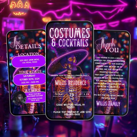 Funny Costumes & Cocktails Halloween Party Invitation, Editable Digital Template Invite for Spooky Bash, Instant Download Itinerary - Etsy Las Vegas Halloween, Halloween Cocktail Party, Pumpkin Carving Contest, Haunted House Party, Spooky Costumes, Spooky Halloween Party, Halloween Party Invitation, Adult Halloween Party, Halloween Bash