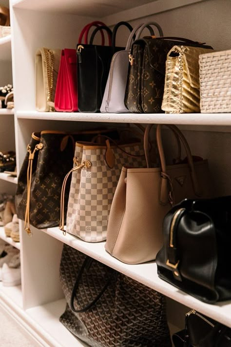 How I Organize My Closet Designer Closets, Organize My Closet, Organizing Purses In Closet, Bag Closet, Celebrity Closets, Dressing Room Closet, Dream Closet Design, Purse Storage, Handbag Storage